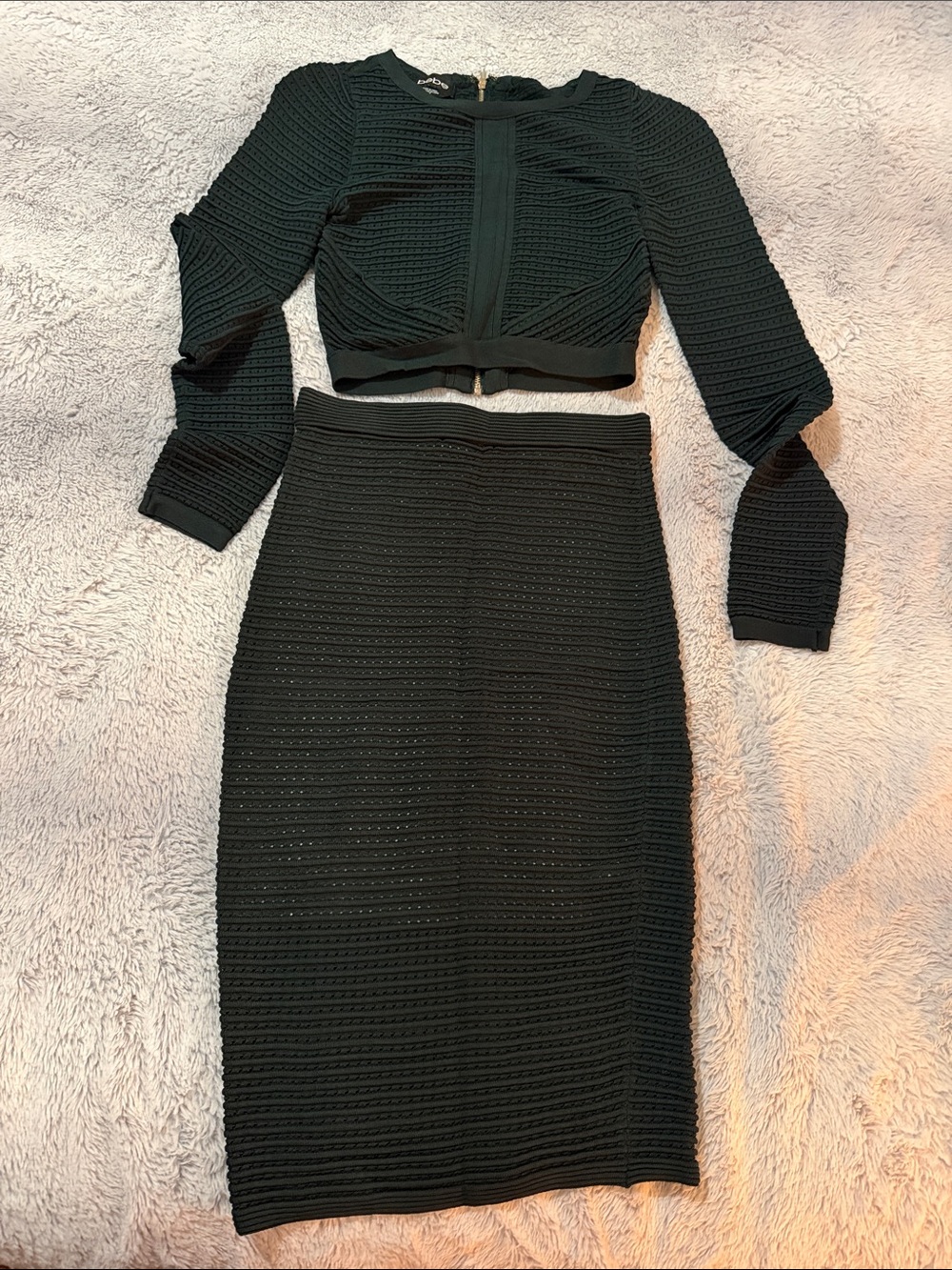 bebe dark green Ribbed Knit Pencil Midi Skirt
